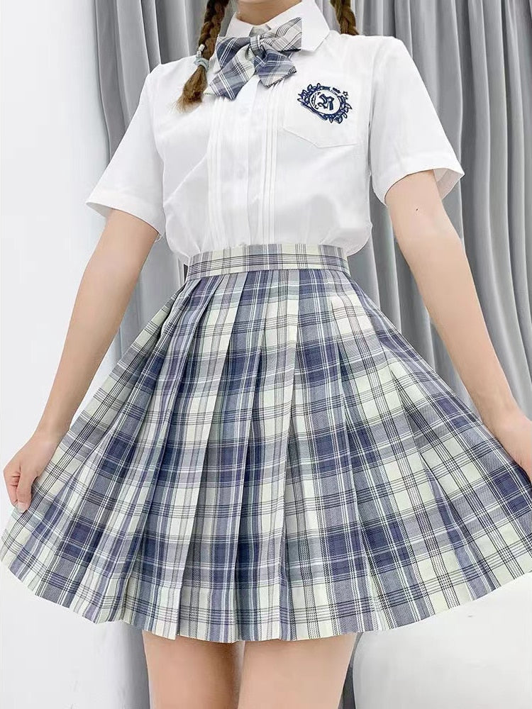 Light-Style Plaid Pleated Skirt with Matching Bow