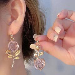 Asymmetrical Crystal Rose Earrings