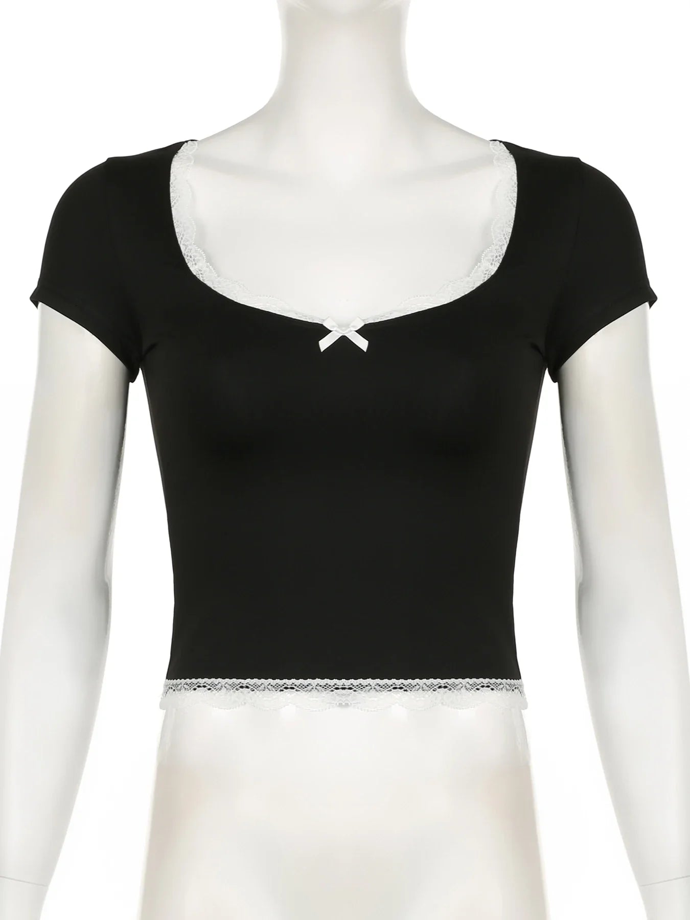 Bow Cutie Crop Top mit Spitzenbesatz