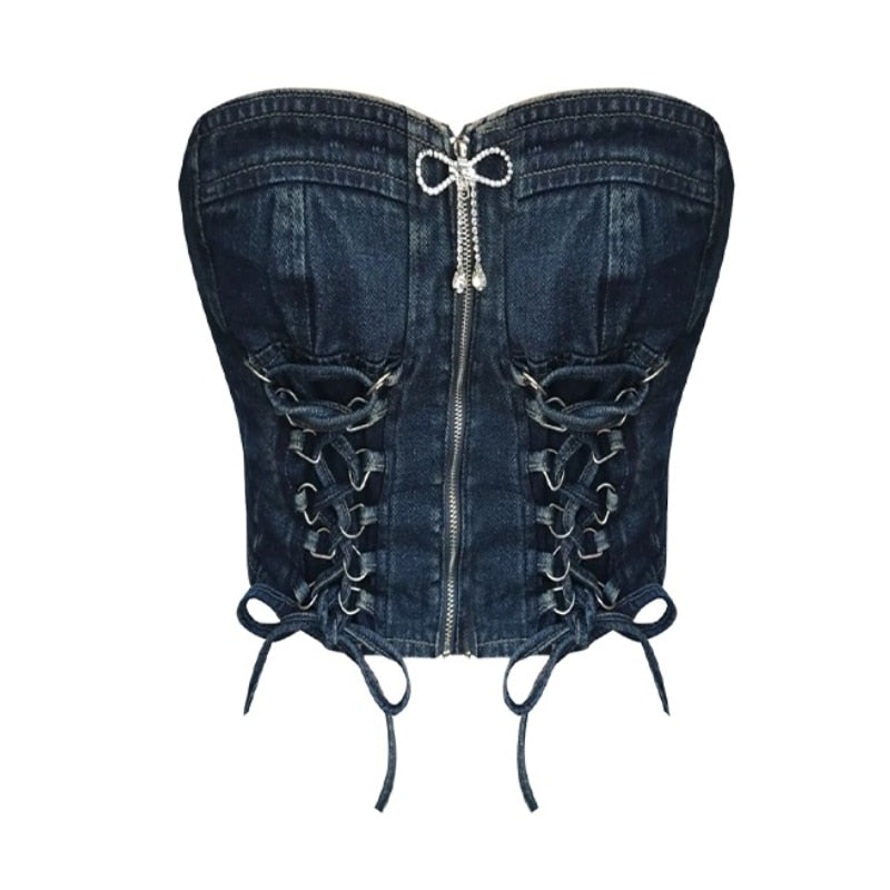 Denim Venom Lace-Up Tube Top