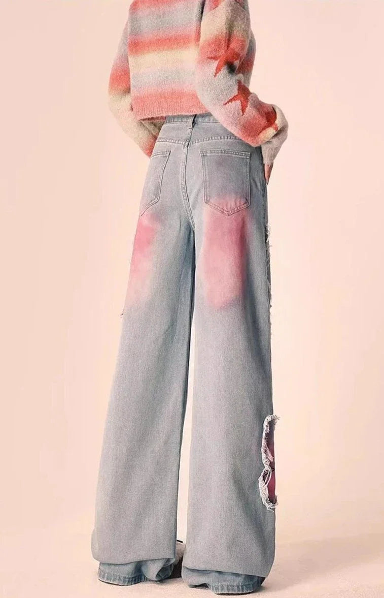 Distressed Pink Butterfly Jeans