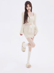 Fuzzy Two-Piece Bow Skirt Set