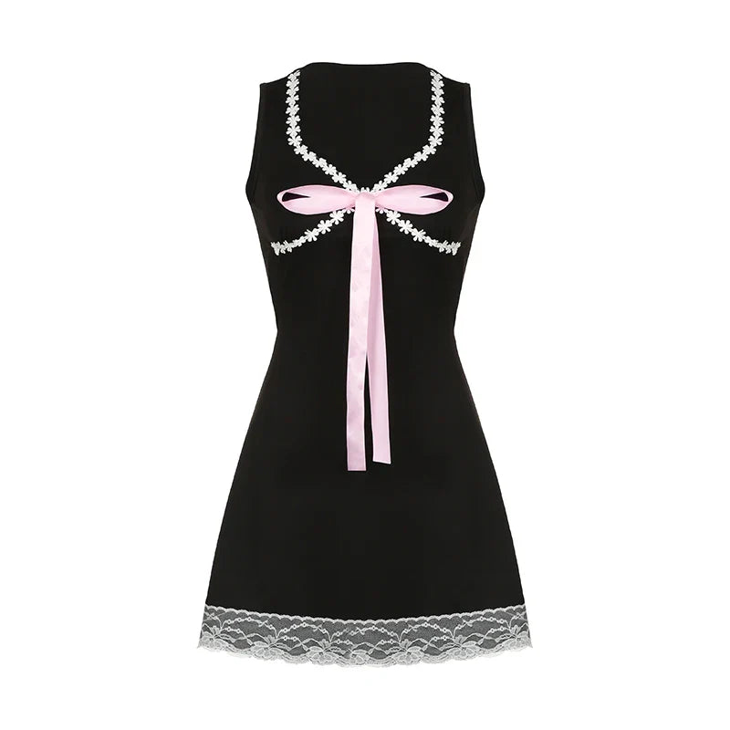 Coquette Floral Lace Bow Mini Dress