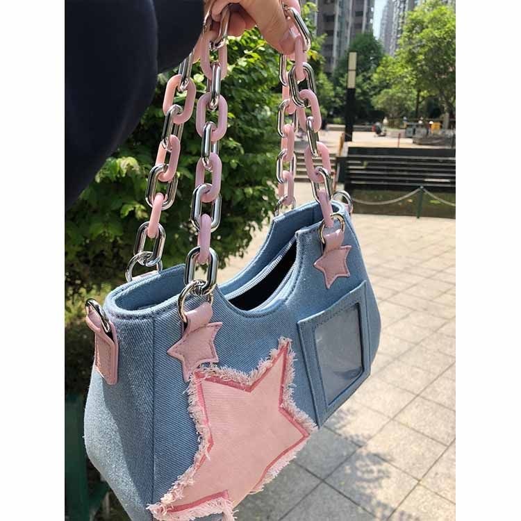 Y2K Harajuku Star Denim Chain Bag