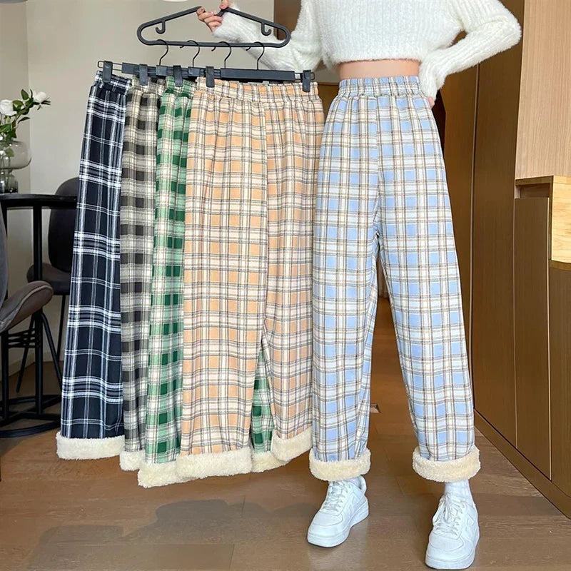 Fleece-Lined Plaid Pants