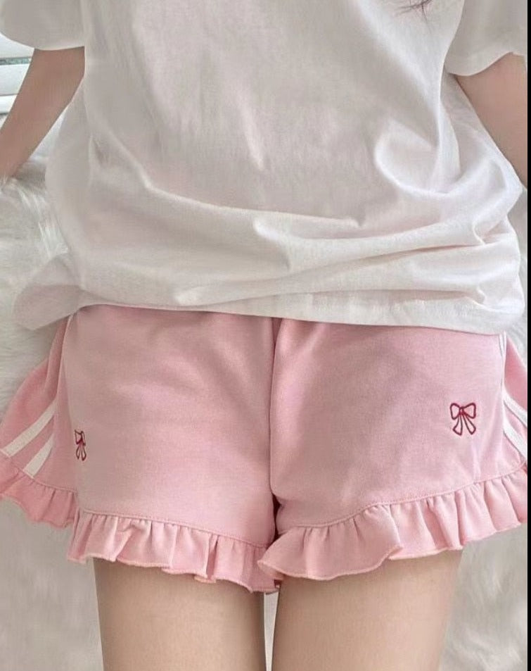 Bow Embroidery Ruffle Shorts