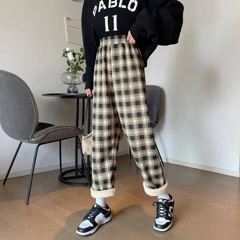 Fleece-Lined Plaid Pants