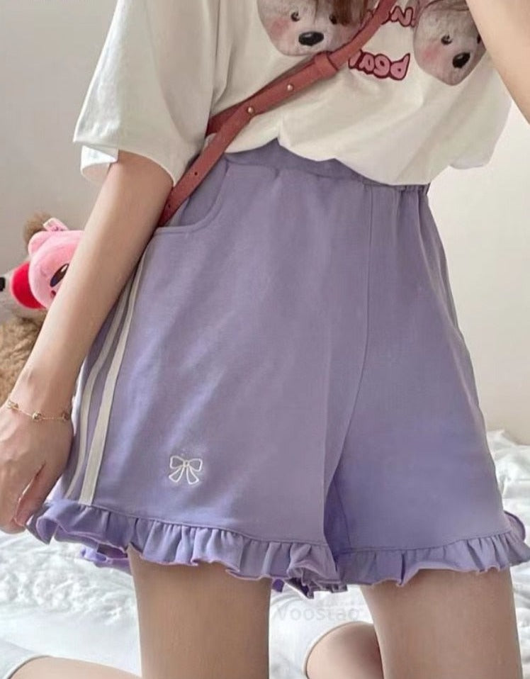 Bow Embroidery Ruffle Shorts