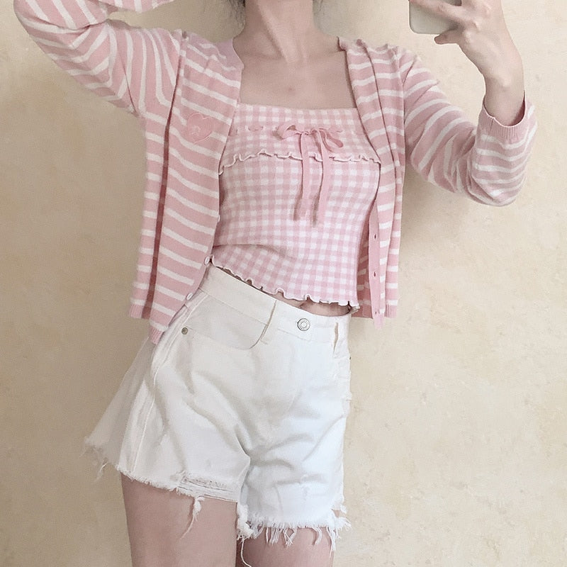 Crop Top mit Gingham-Muster und hübscher Schleife