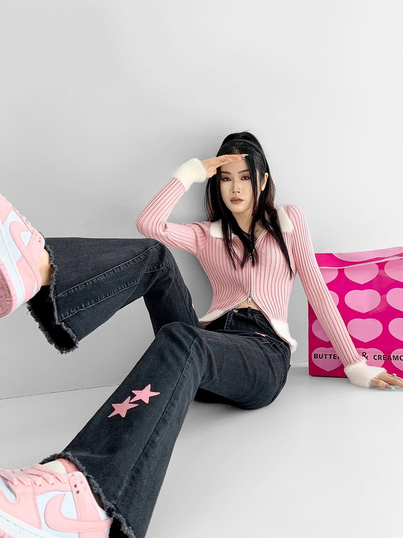 Pink Star Flared Jeans