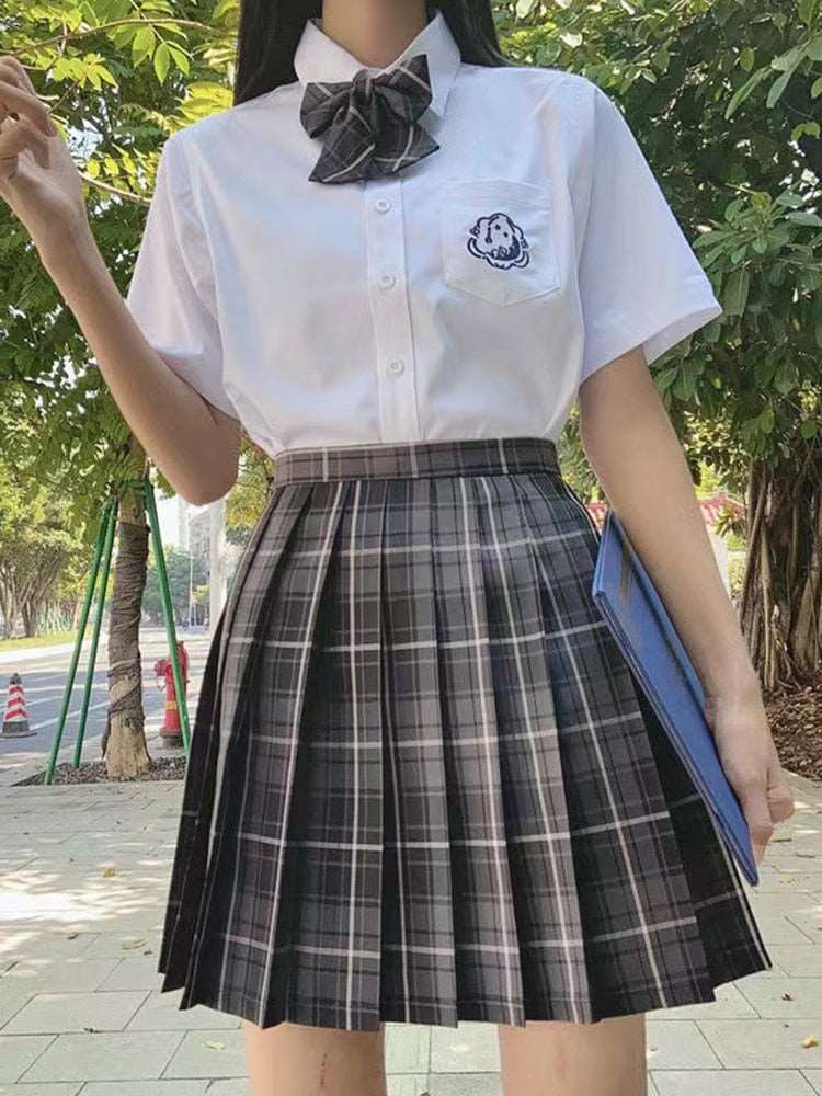 Dark-Style Plaid Pleated Skirt with Matching Bow