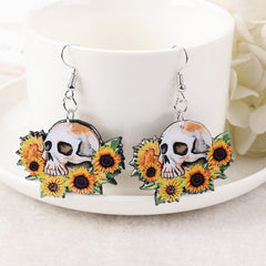 Sunflower Skeleton Drop Earrings