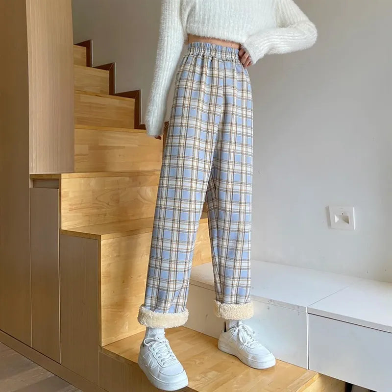 Fleece-Lined Plaid Pants