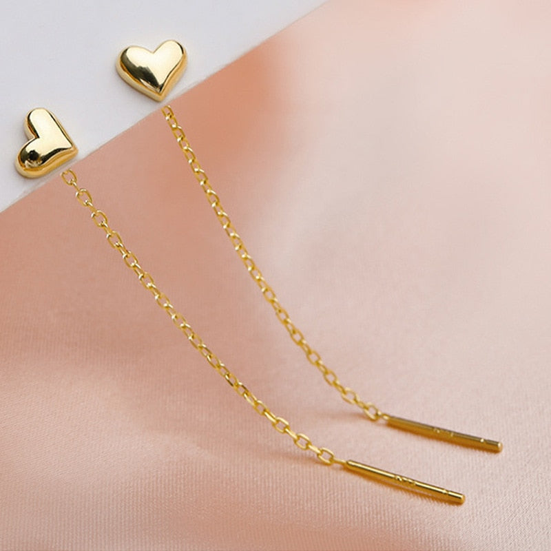 Long Heart Thread Chain Earrings