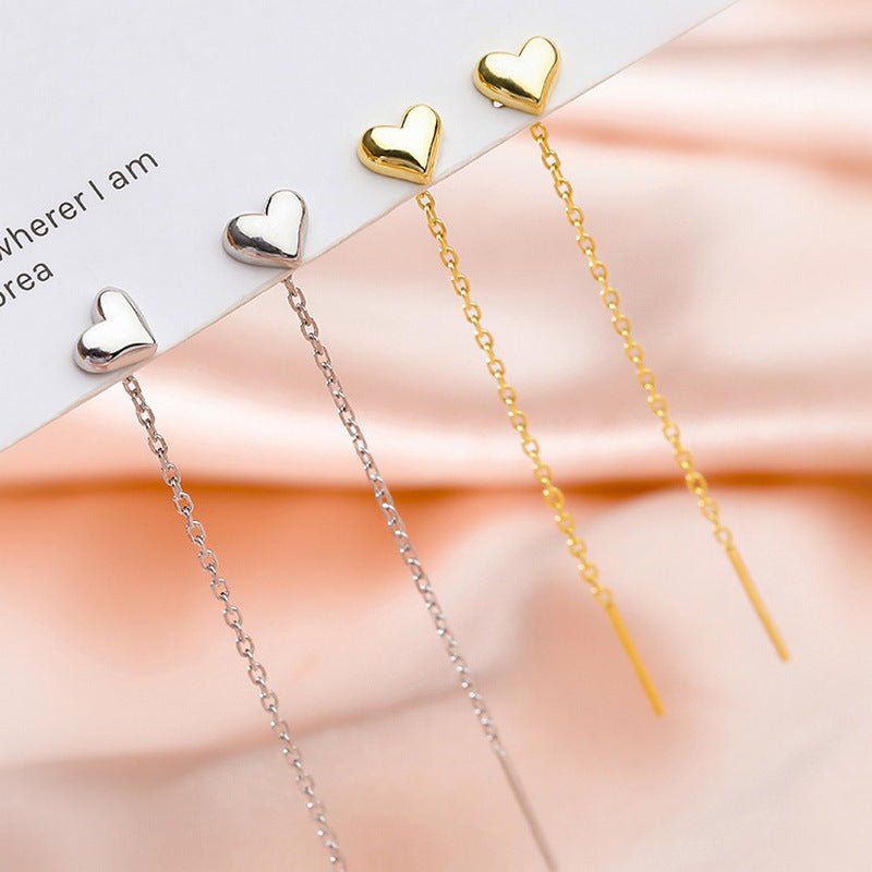 Long Heart Thread Chain Earrings