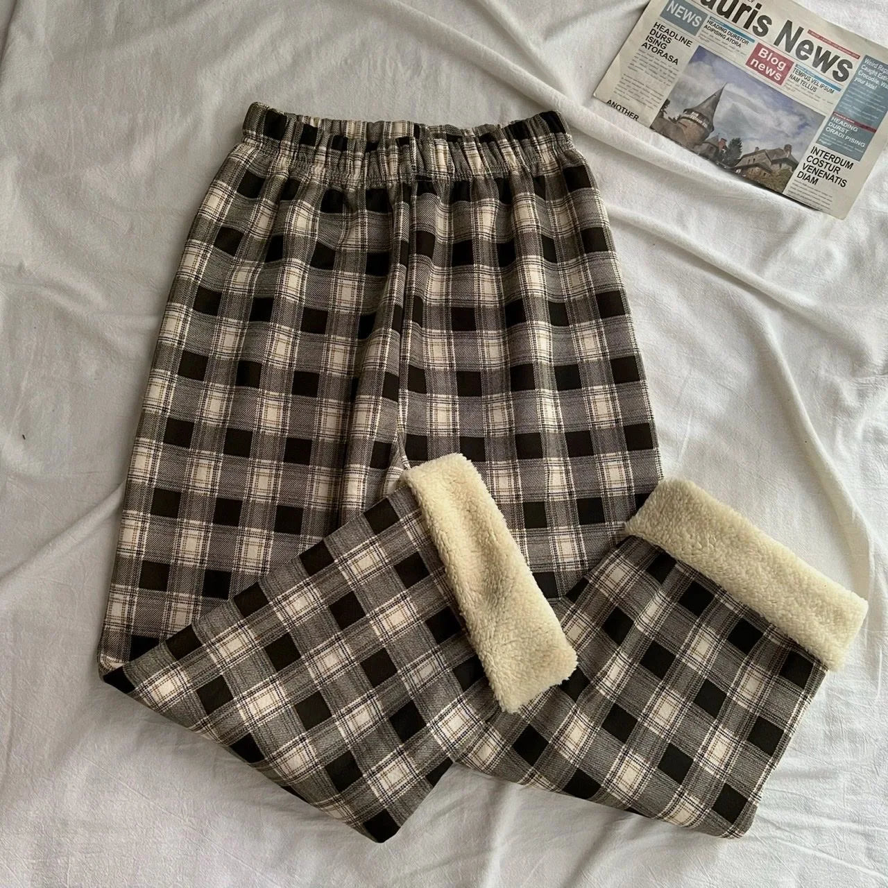 Fleece-Lined Plaid Pants