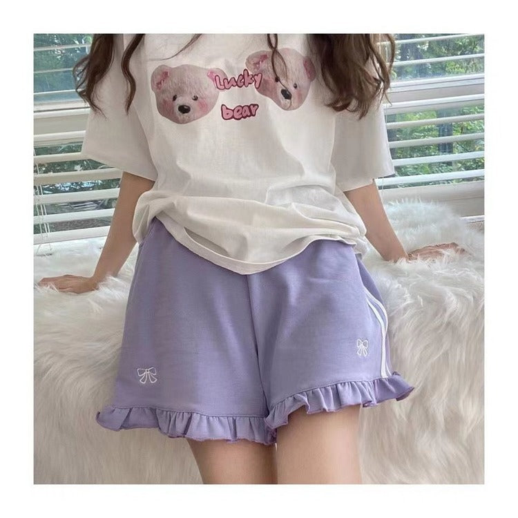 Bow Embroidery Ruffle Shorts