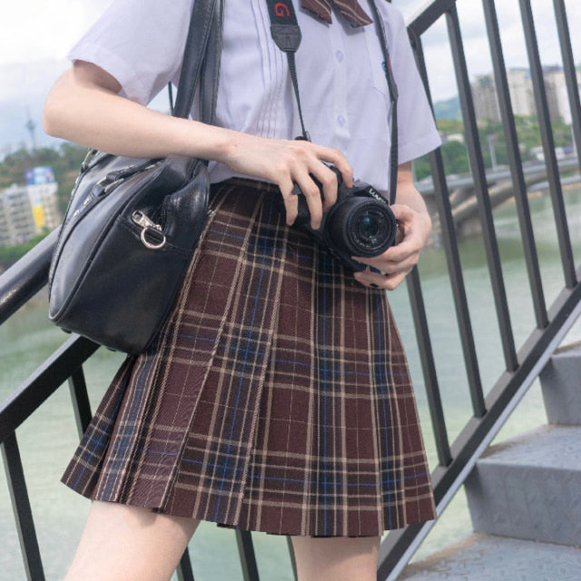 Pleated Plaid School Style Skirt