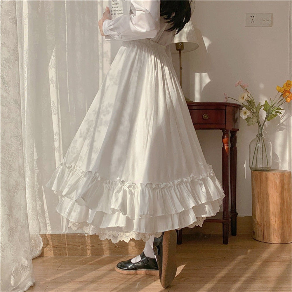 Layered Vintage Style Ruffled Pleated Skirt