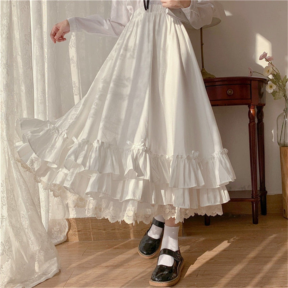 Layered Vintage Style Ruffled Pleated Skirt