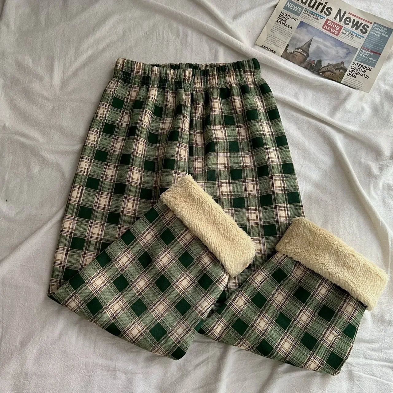 Fleece-Lined Plaid Pants