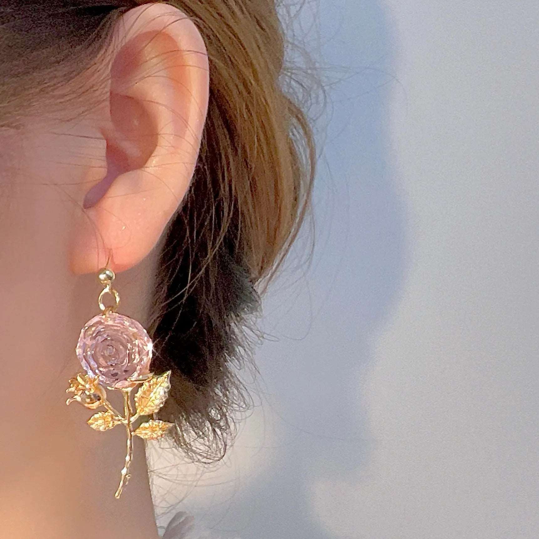 Asymmetrical Crystal Rose Earrings