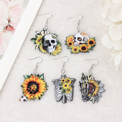 Sunflower Skeleton Drop Earrings