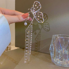 Crystal Butterfly Cuff Tassel Earrings