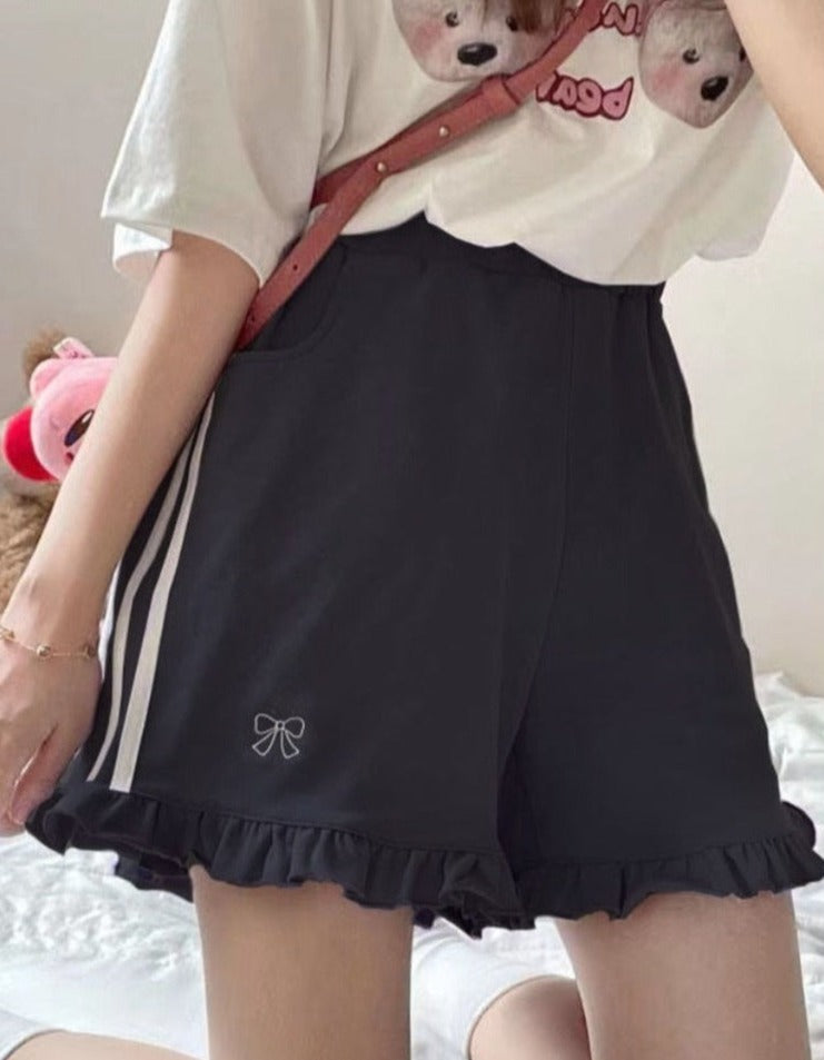 Bow Embroidery Ruffle Shorts