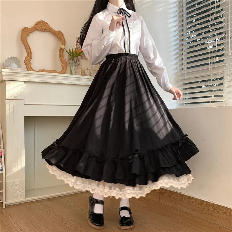 Layered Vintage Style Ruffled Pleated Skirt