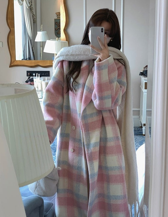 Long Plaid Rainbow Coat