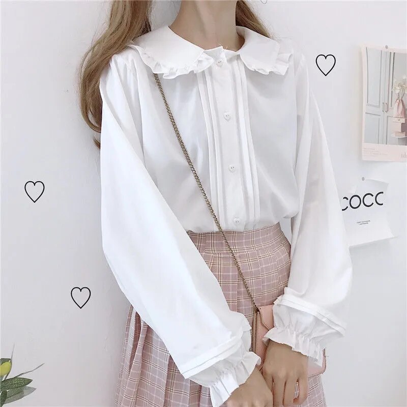 Kawaii Long Sleeve Peter Pan Collar Blouse