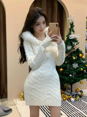 Frosty Hooded Knit Sweater Dress