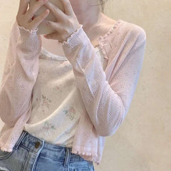 Cute Knitted Hollow Out Thin Cardigan