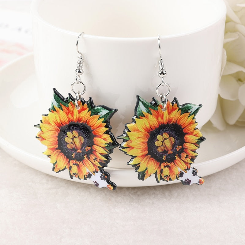 Sunflower Skeleton Drop Earrings