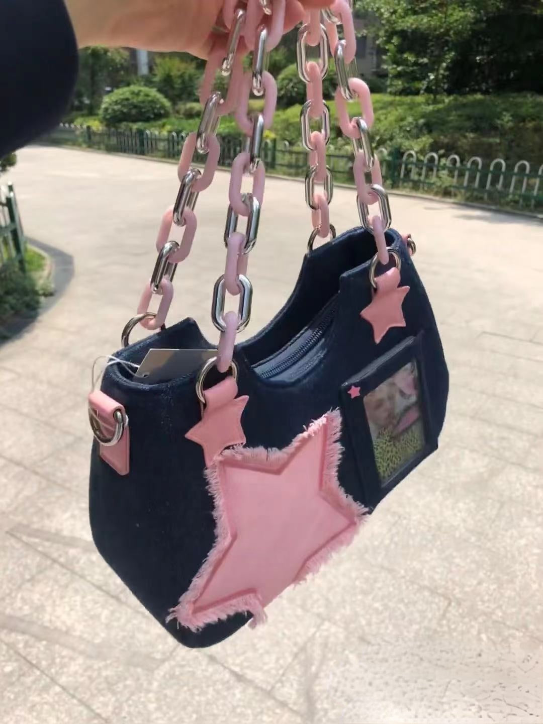 Y2K Harajuku Star Denim Chain Bag