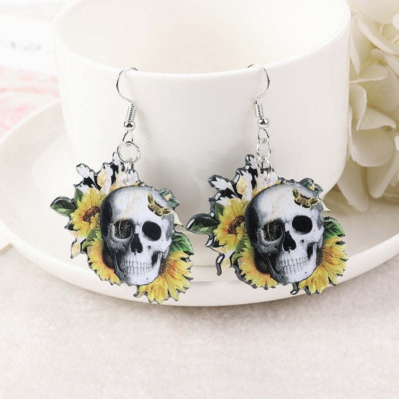 Sunflower Skeleton Drop Earrings