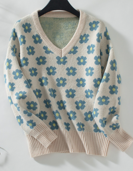 Floral Jacquard Turtleneck Sweater