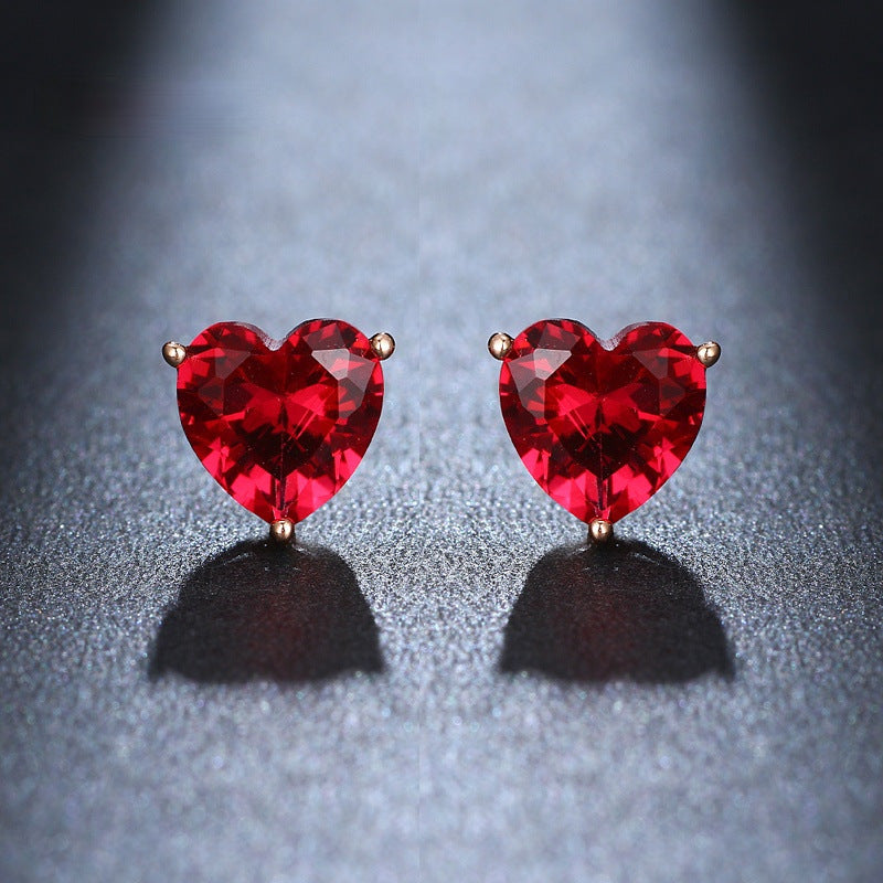 Red Jewel Heart Earrings