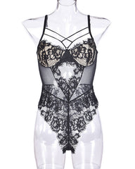 Contrast Lace Cut Out PU Leather Teddy