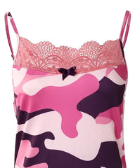 Camouflage Print Lace Trim Bowknot Decor Cami Set