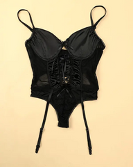 Lace-up Design Sheer Mesh Garter Teddy