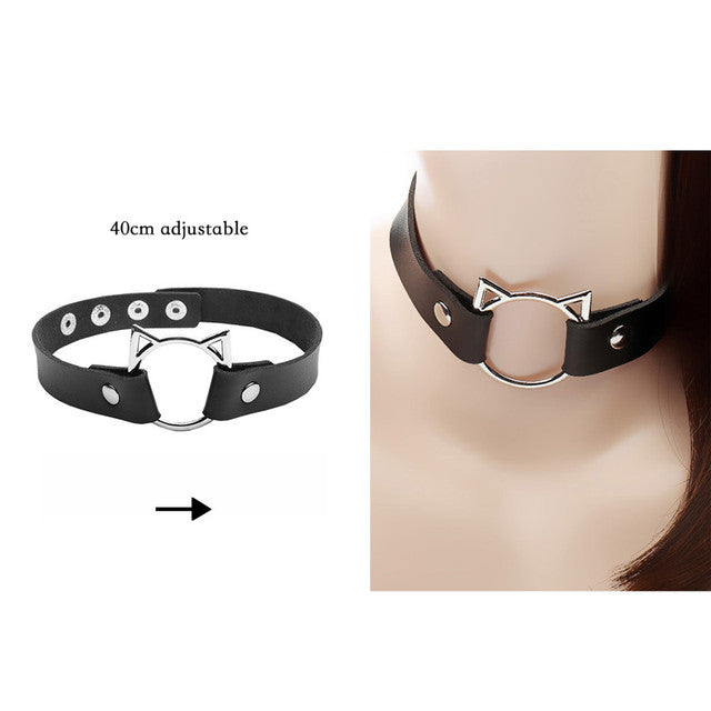 Black Punk Leather Chokers