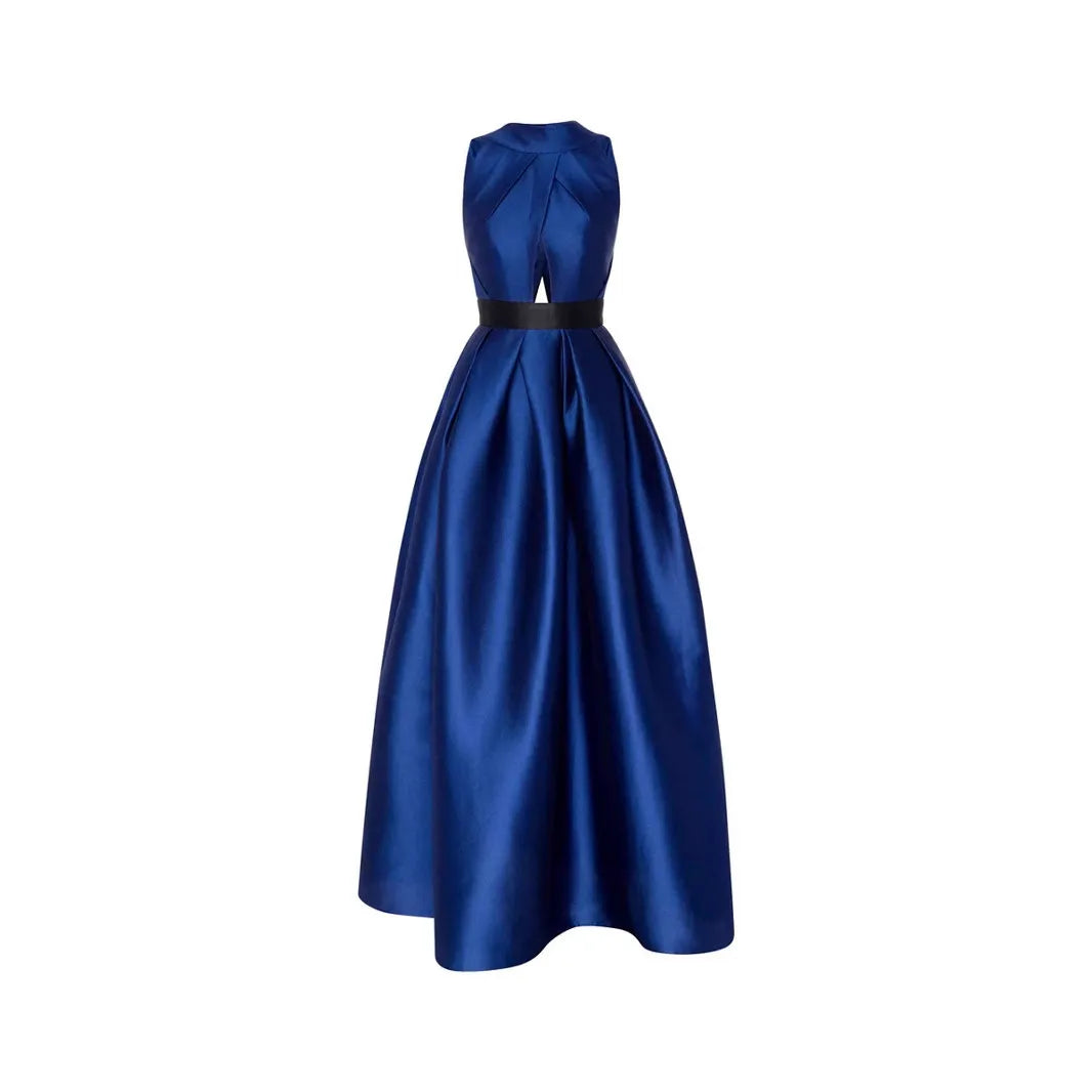 Pleated Blue Evening Gown