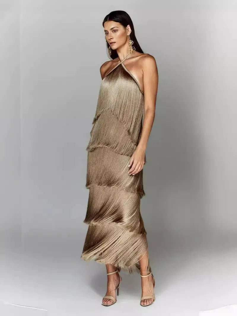 Halter Neck Tassel Backless Dress