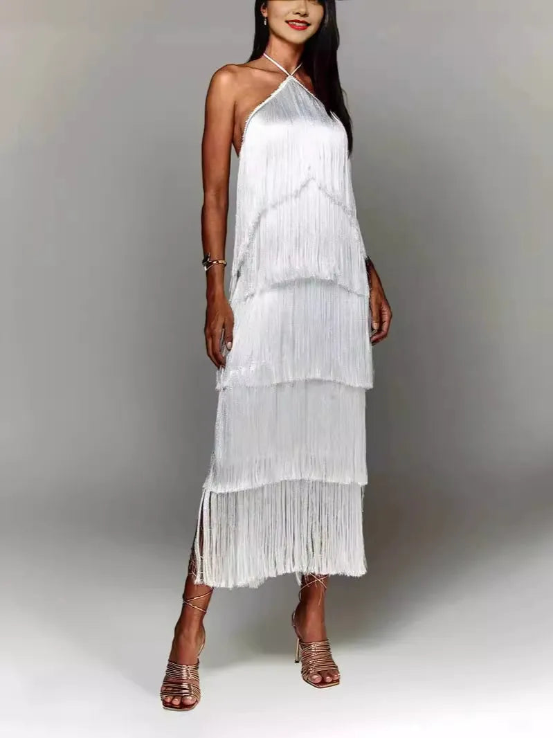 Halter Neck Tassel Backless Dress