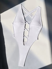 Women's Solid Color One Piece Swimsuit Cutout Adjustable Swimwear With Zip Sexy Beachwear Bikini