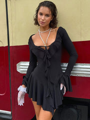 Ruffled Hem Trumpet Sleeve Dress