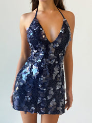 Deep V-Neck Sequined Dress