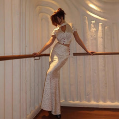 Polka Dot Skirt And Short-Sleeved Top Set